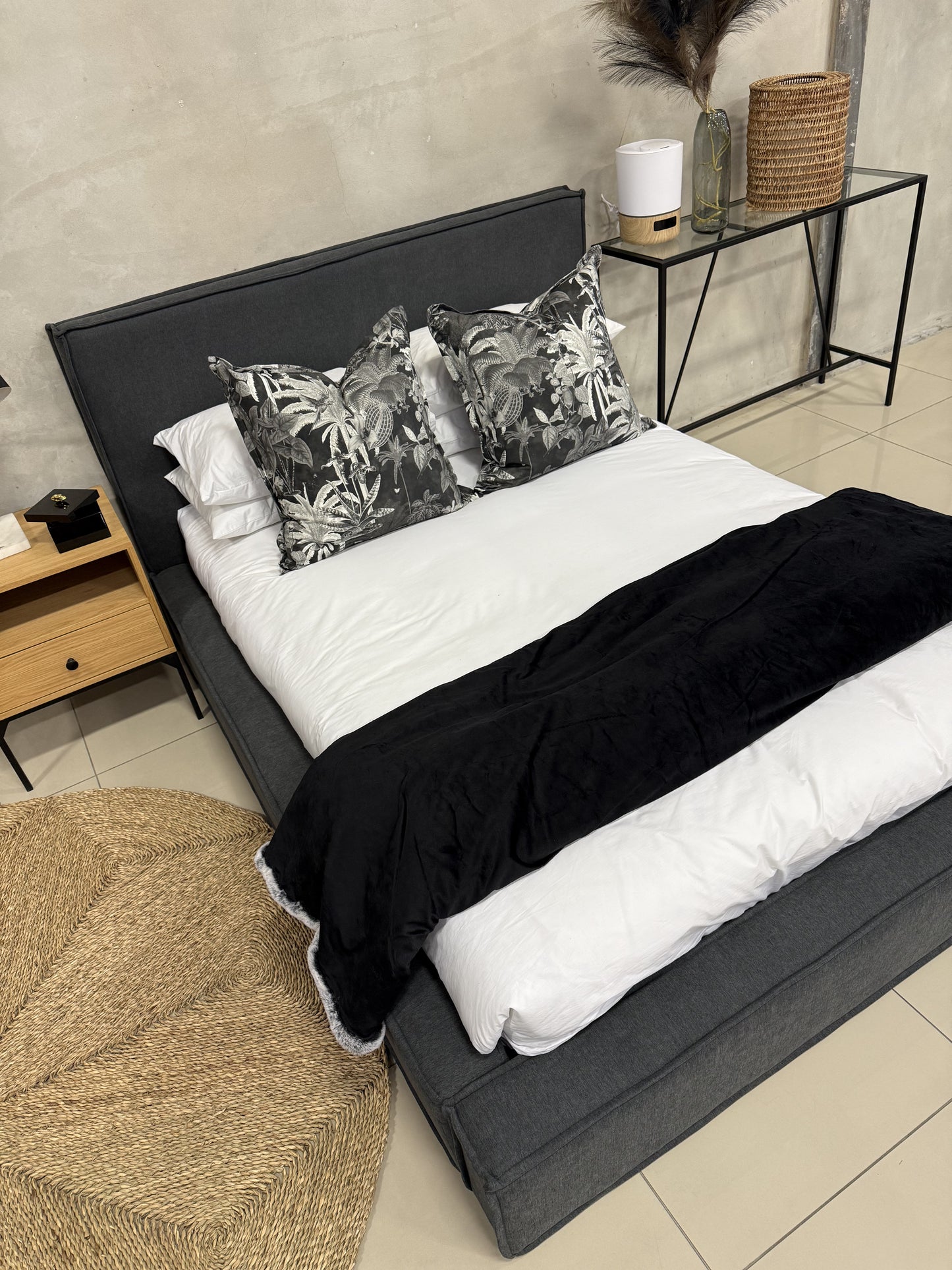 Luka Bed Set with lip stitching, a customizable upholstered bed for stylish bedrooms.